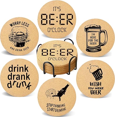 Juego de 6 posavasos para bebidas con soporte, posavasos absorbentes de madera de corcho para tazas, escritorio, mesa de oficina, cocina, decoración