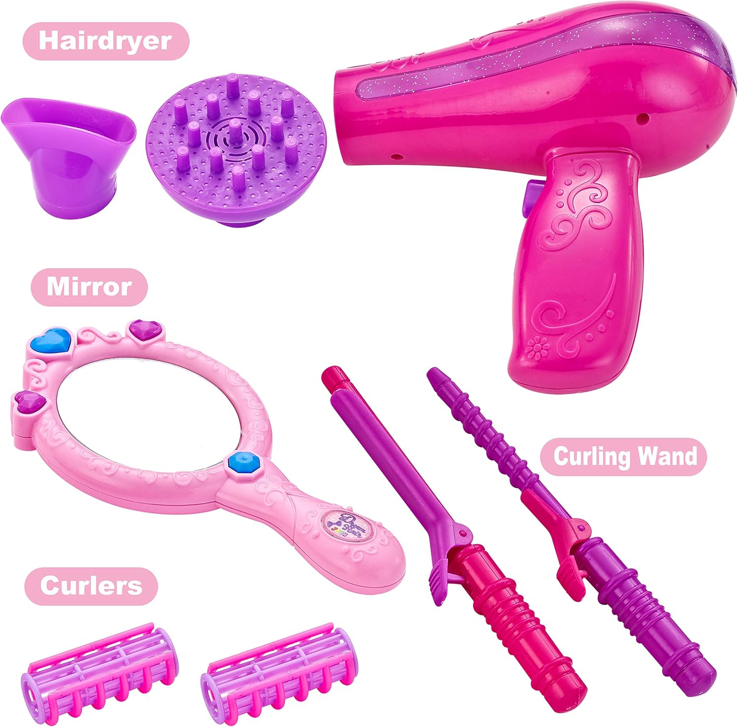 JOYIN Cute Little Girls Doll Beauty Fashion Salon Toy Kit Pretend Play Set with Toy Hairdryer, Mirror and Other Accessories : Toys & Games
