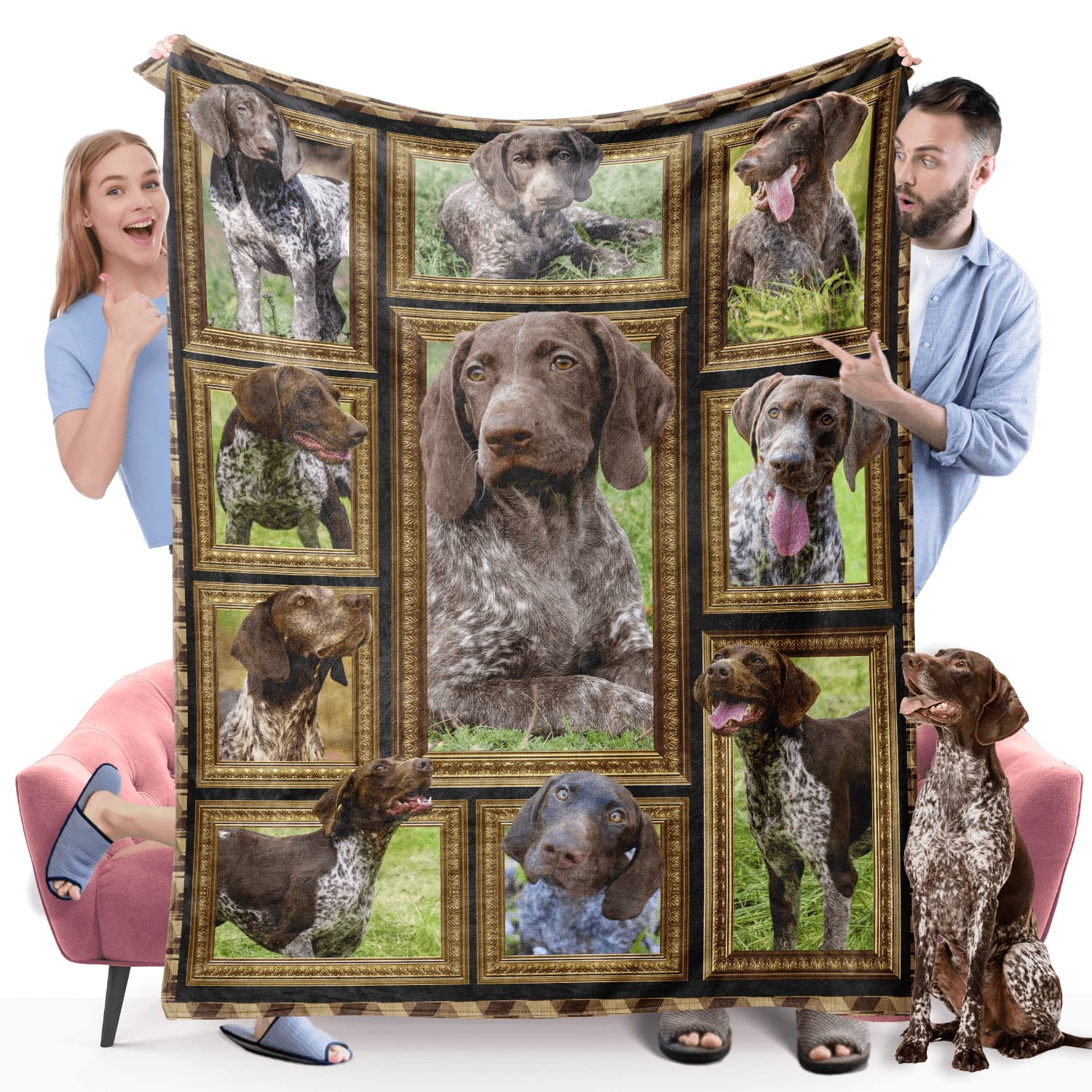 German Shorthaired Pointer Dog Blanket, Fleece Throw Blanket for Couch Bed, Soft Cozy Warm Flannel Blankets and Throws for Sofa Living Room, Gifts for Dog Lovers, 50" x 60"