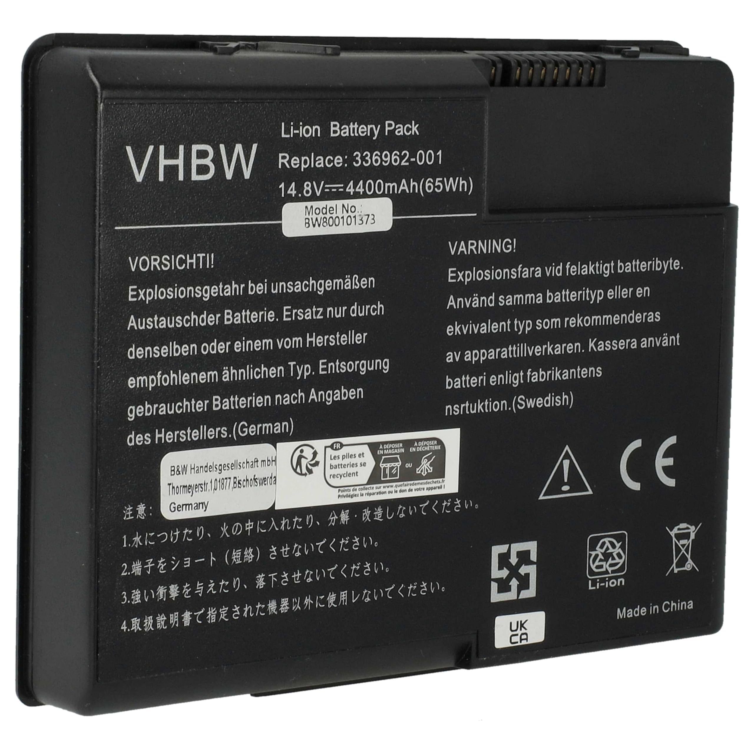 vhbw Bateria pasująca do Compaq Presario X1000 Series Presario X1002US (DM771AR) Laptop Notebook (Li-Ion, 4400 mAh, 14,8 V, 65,12 Wh, czarny)