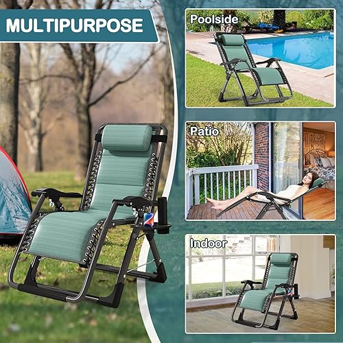 Miniatura 4 de NAIZEA Silla Acolchada de Gravedad Cero, Sillas Plegables de Tela Refrescante para Exteriores, Sillas de Camping Reclinables Ajustables con