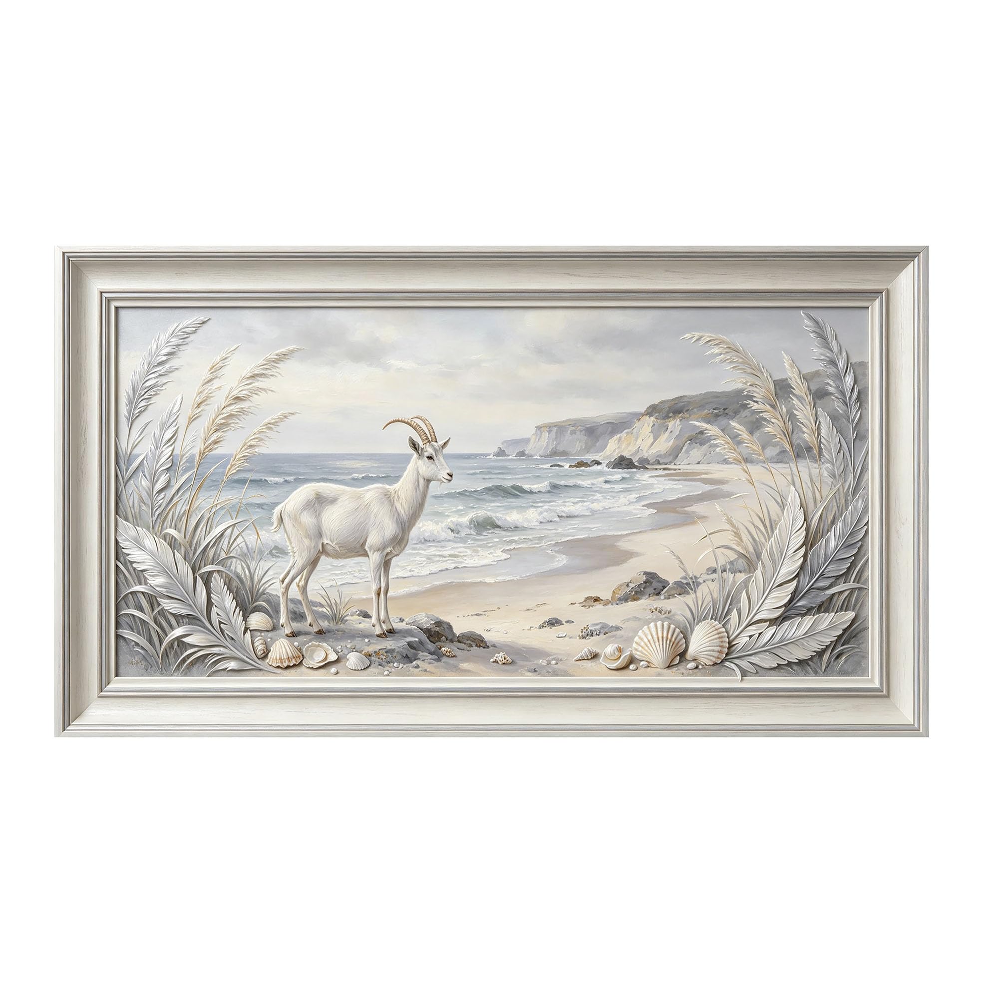 Yzpallescene 3D 3D Framed Wall Art 50cm×90cm Coastal Beach Landscape Oil Painting Large Size SelfAdhesive Removable Wall Decor Prints Artwork for Living Room Bedroom Office