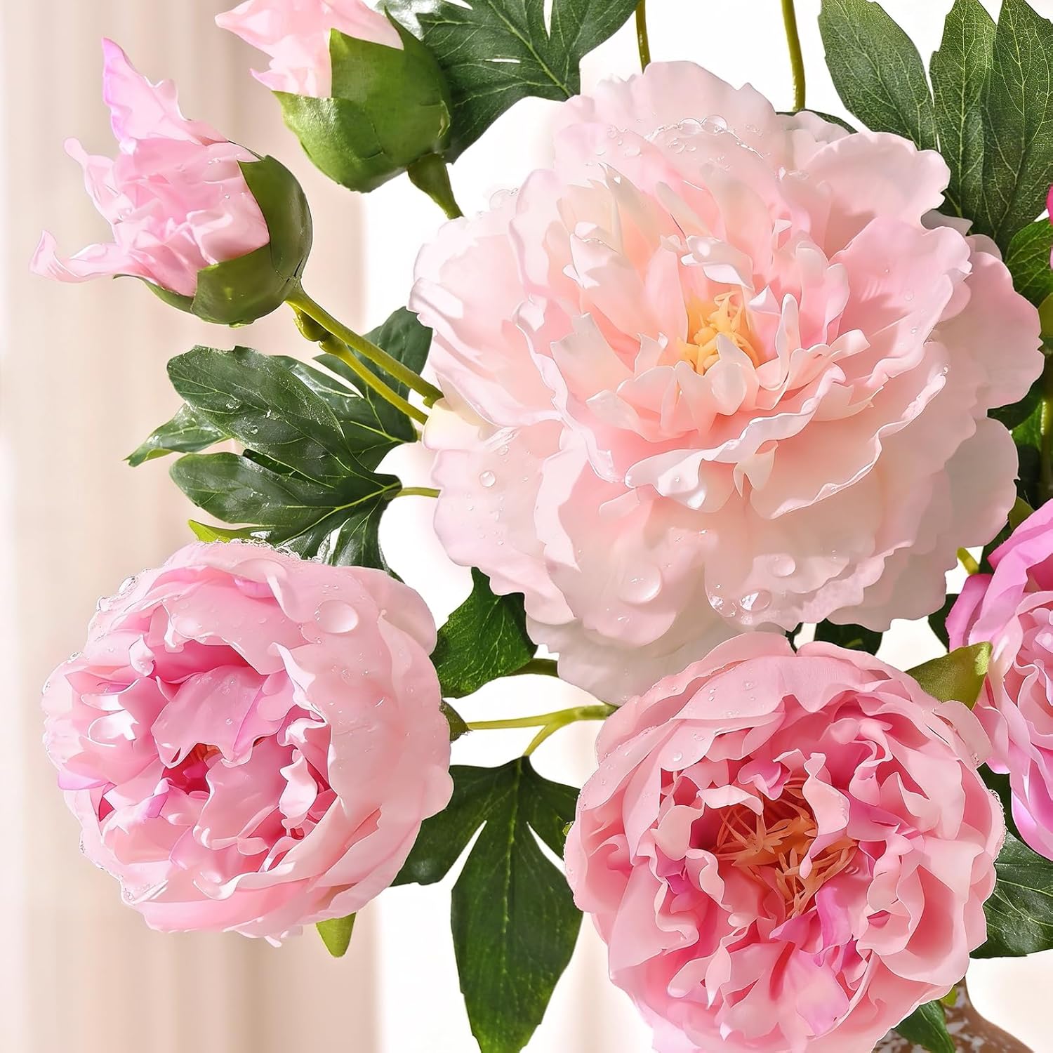 Yastouay 3 Bouquets Peonies Artificial Flowers with 22'' Long Stems, Latex Real Touch Faux Peony Flowers, Fake Peonies Bouquet for Table Centerpieces, Vases Home Wedding Party Decor (Mixed Pink)