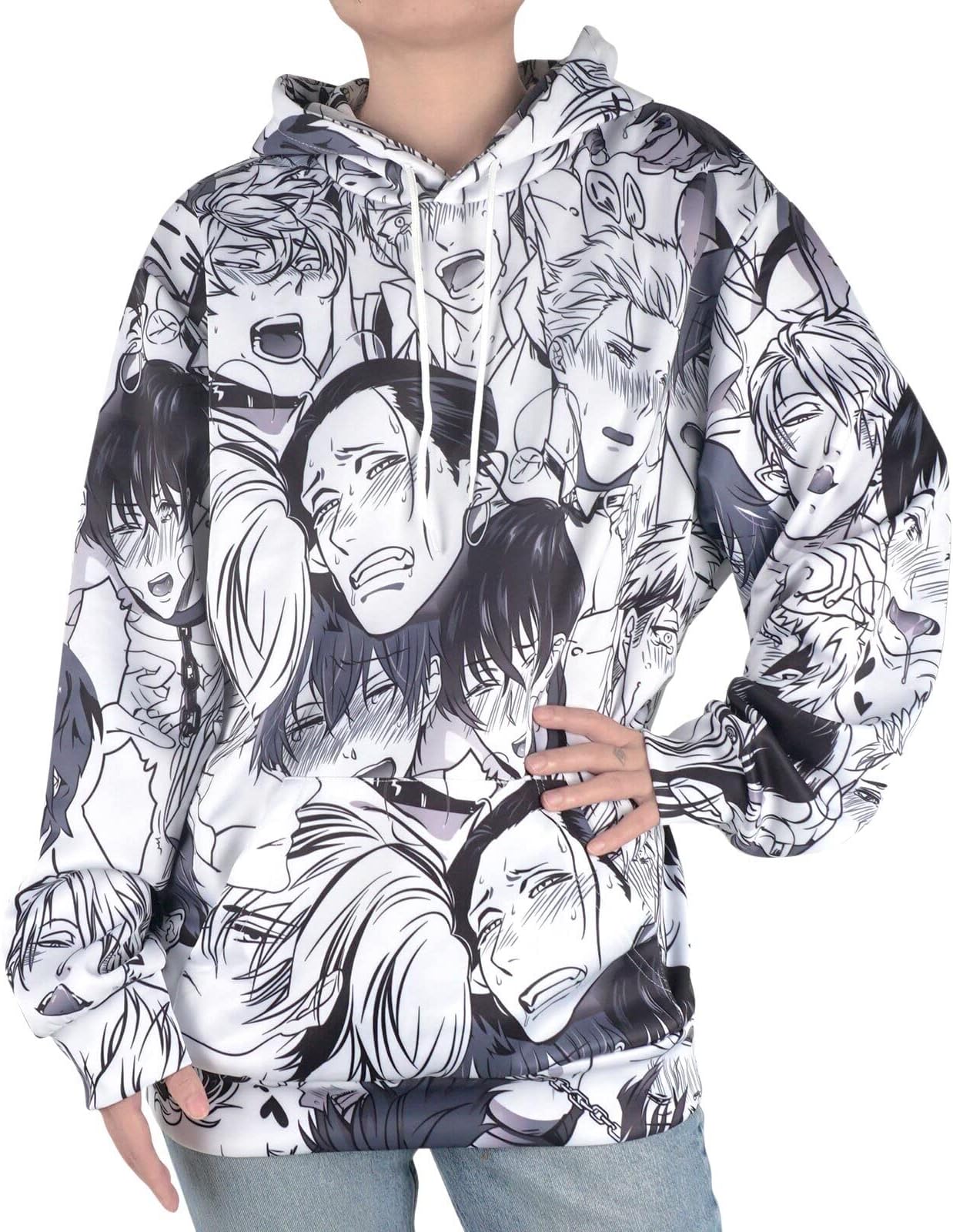 Ahegao Hoodie with Male Faces | Yaoi Manga Hoodie | White | Size S - L