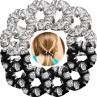 12 Pieces Silk Hair Scrunchies Volleyball Sport Hair Elastic Satin Ties Bands Ponytail Holders for Players Teams Gifts Wristband Decoration Accessories Women Volleyball party(Black, White)