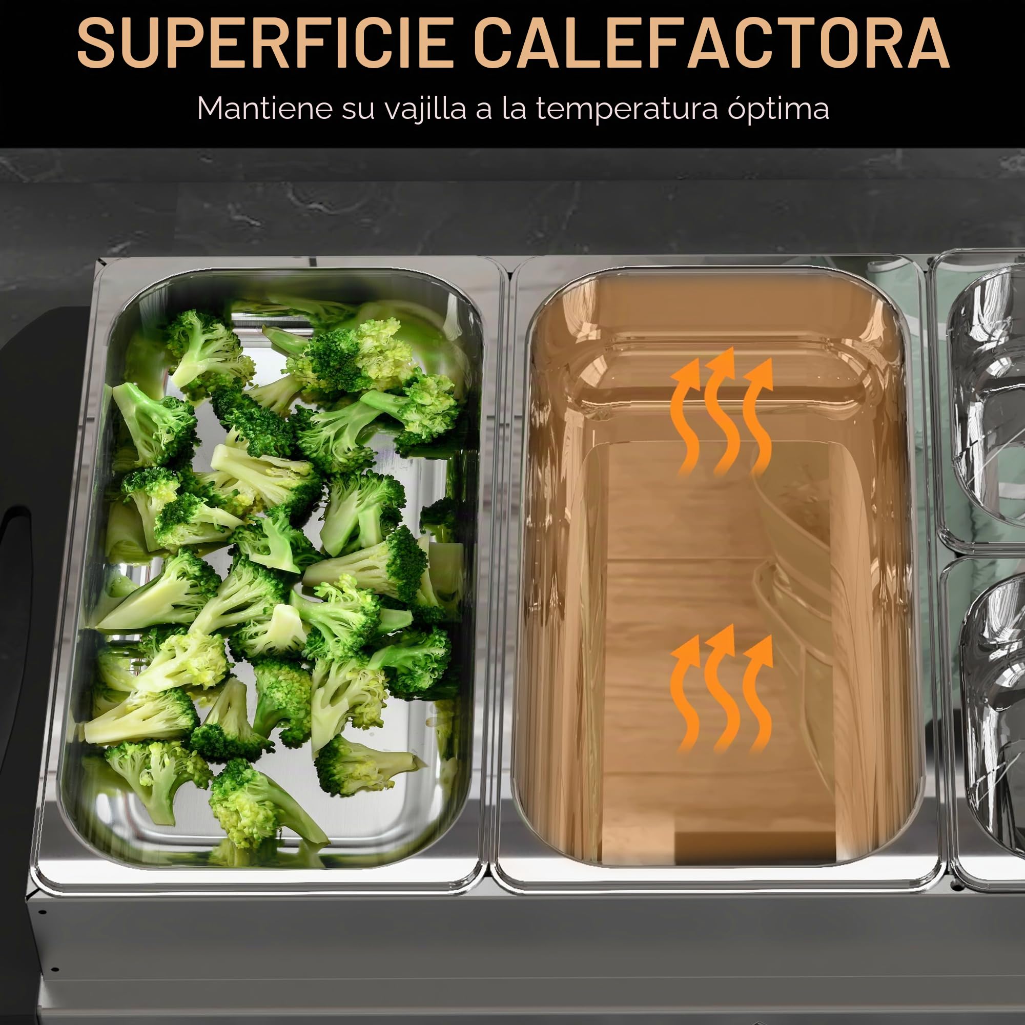 HOMCOM Calentador de Buffet 6.8L Placa caliente 300 Watt Calentador de alimentos de acero inoxidable con termostato ajustable Chafing dish for parties buffets family meals
