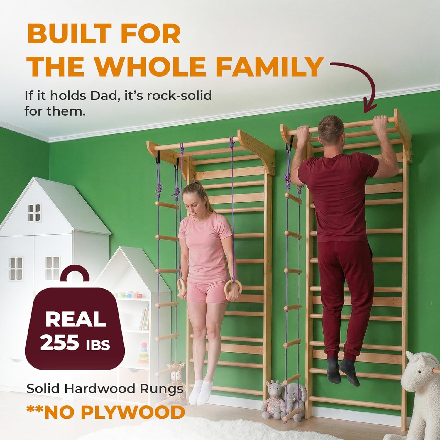 WEDANTA Wooden Swedish Ladder Wall Set – Kids Stall Bars for Exercise – Kids Swedish Gymnastic Wall Gym – Wood Stall Bar Gymnastics Playground – Best Gym for All Family