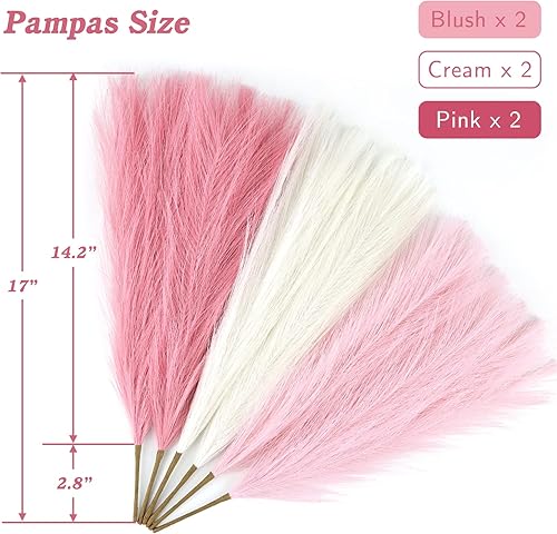 Miniatura 2 de CEWOR Decoración rosa de hierba de las pampas, flores falsas cortas de 17 pulgadas, rellenos de jarrón, hierba pomposa, decoración navideña bohemia