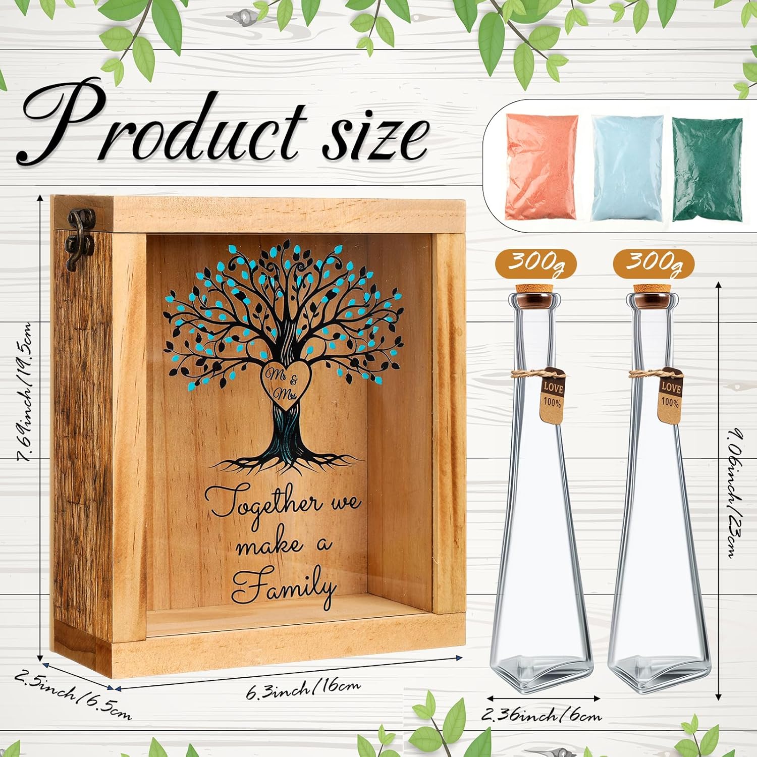 Blosssound Unity Sand for Wedding Ceremony Set Christian Unity Sand Ceremony Shadow Box and Vases for Religious Wedding Centerpiece Marriage Bridal Party Supplies (Blue Pink,Love Tree)