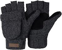 ViGrace Convertible Fingerless Wool Mittens - Warm Knit Gloves for Men Women, Touchscreen Texting, Anti-Slip Palm, One Size Fits All