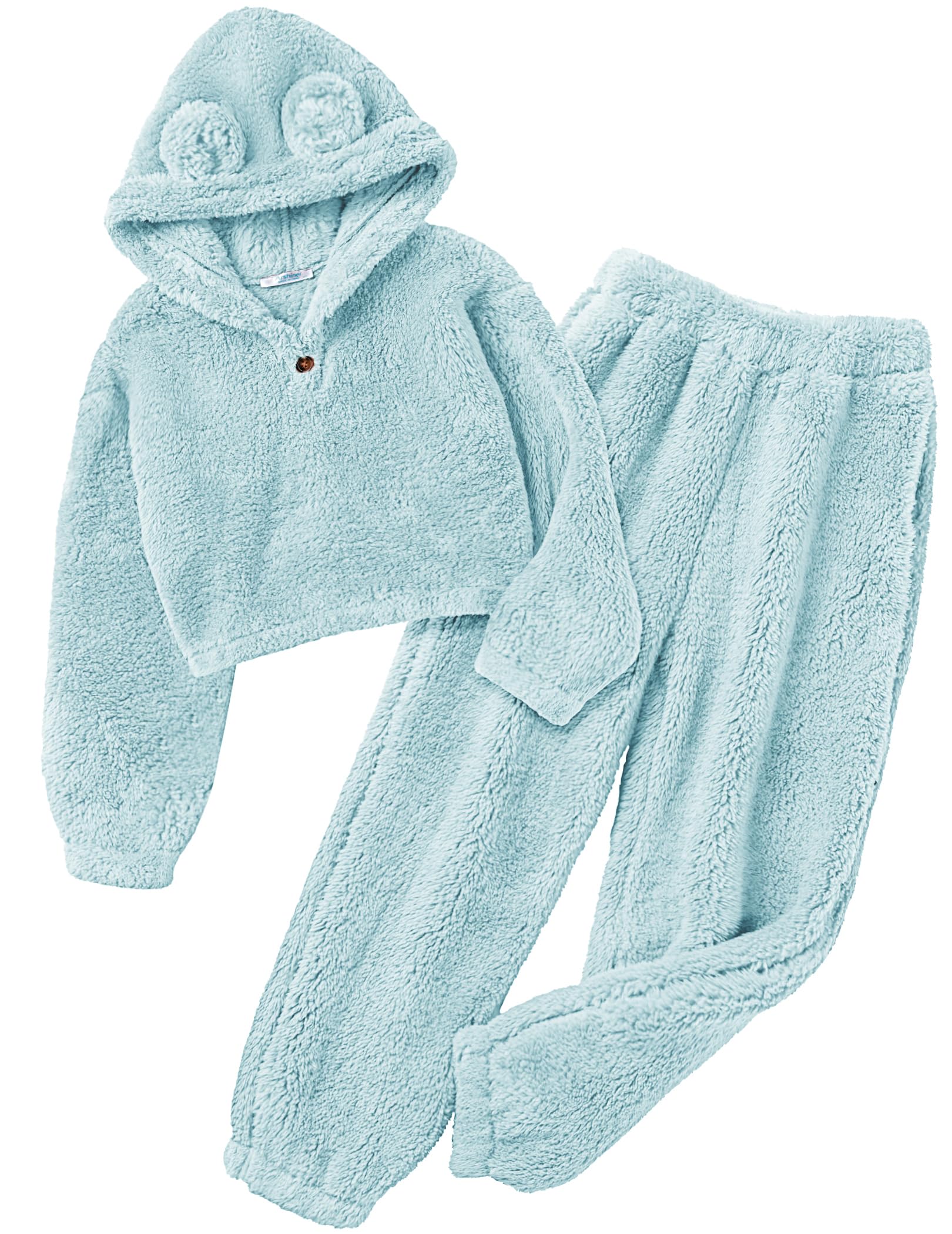 Arshiner Girls 2 Piece Outfits Fuzzy Sweatsuits Hoodie and Sweatpant Sets | Fuzzy Sweatsuits Set,Fall Winter Tracksuit,Long Sleeve Bear Ear Hoodie,Sweatpant with Pcokets,Clothing Set