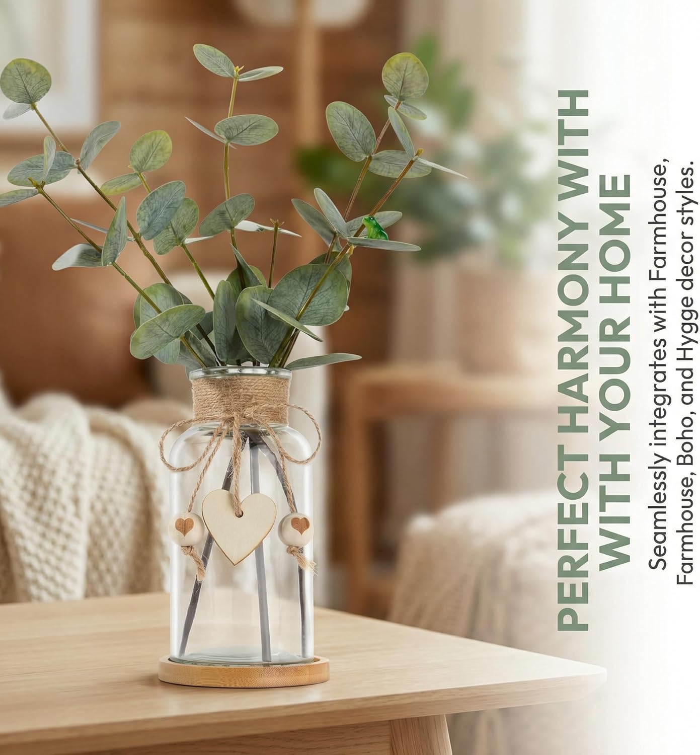 Artificial Eucalyptus Greenery Stems in Glass Vase,15" Doule Side 3D Fake Plants Eucalyptus Leaves faux Greenery for Centerpiece Table Decorations Home Room Decor office Desk Green Decor (Clear) - Image 5