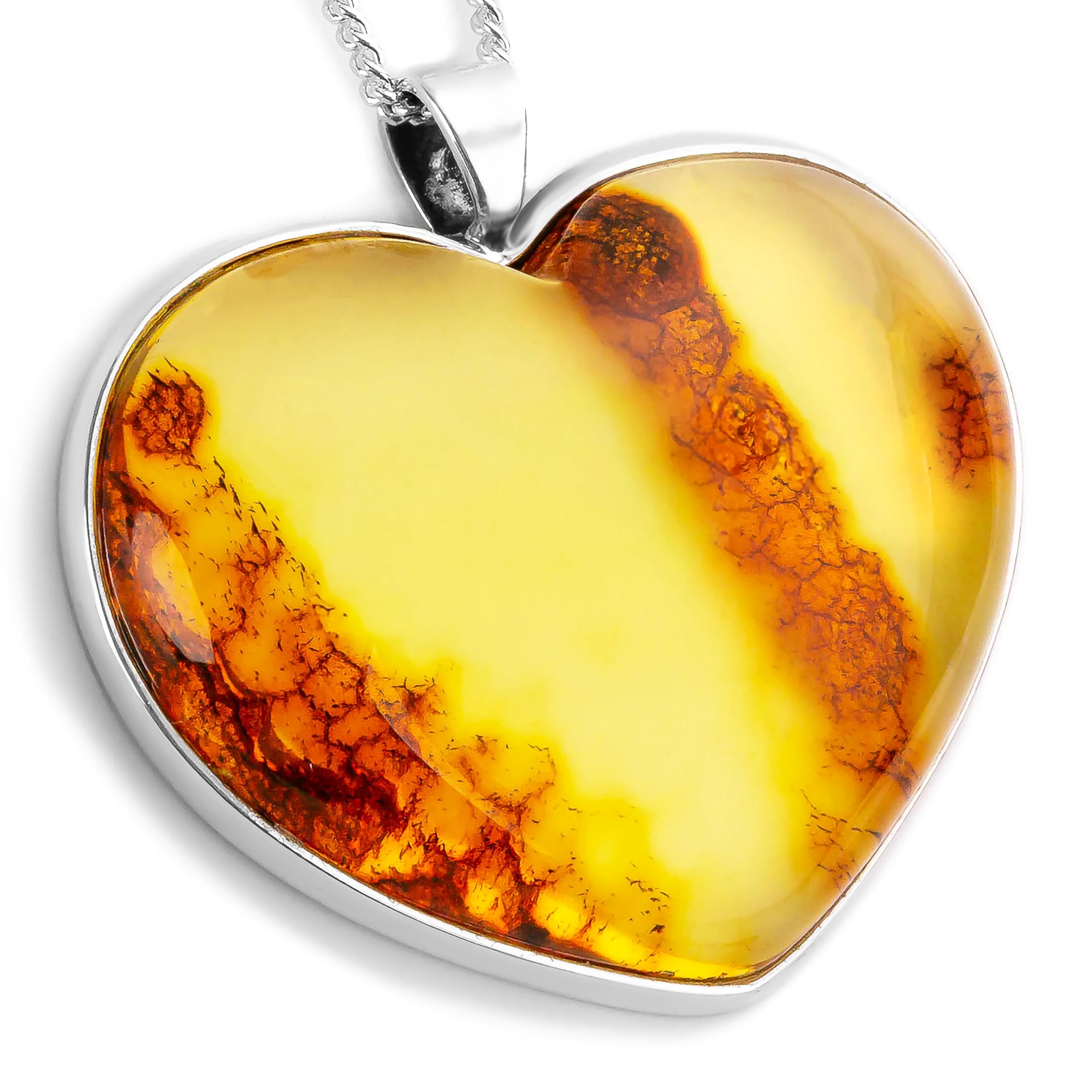 HENRYKA Handmade Natural Baltic Amber Heart Necklace | 925 Sterling Silver Handcrafted Jewellery | Designer Gemstone Pendant