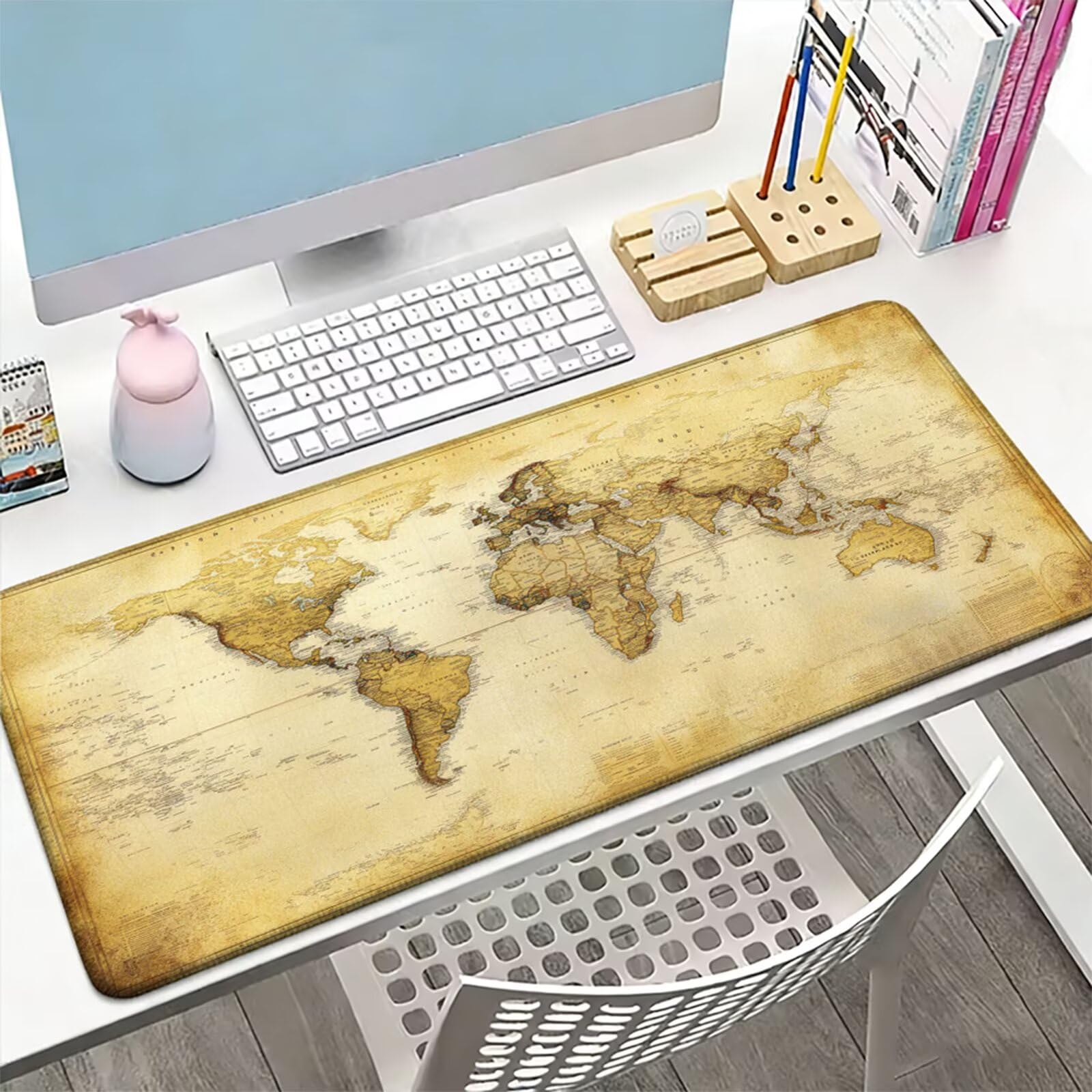 Podkładka pod mysz XXL 1200 x 600 x 3 mm, żółta duża podkładka pod mysz z wodoodporną i antypoślizgową mapą świata pod ręką zszyte krawędzie, poprawia precyzję i szybkość dla gracza W-688