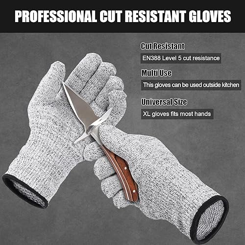 Miniatura 3 de Cuchillo para quitar ostras paquete de 2 cuchillos para ostras triturador de ostras y 1 par de guantes profesionales resistentes a los cortes L