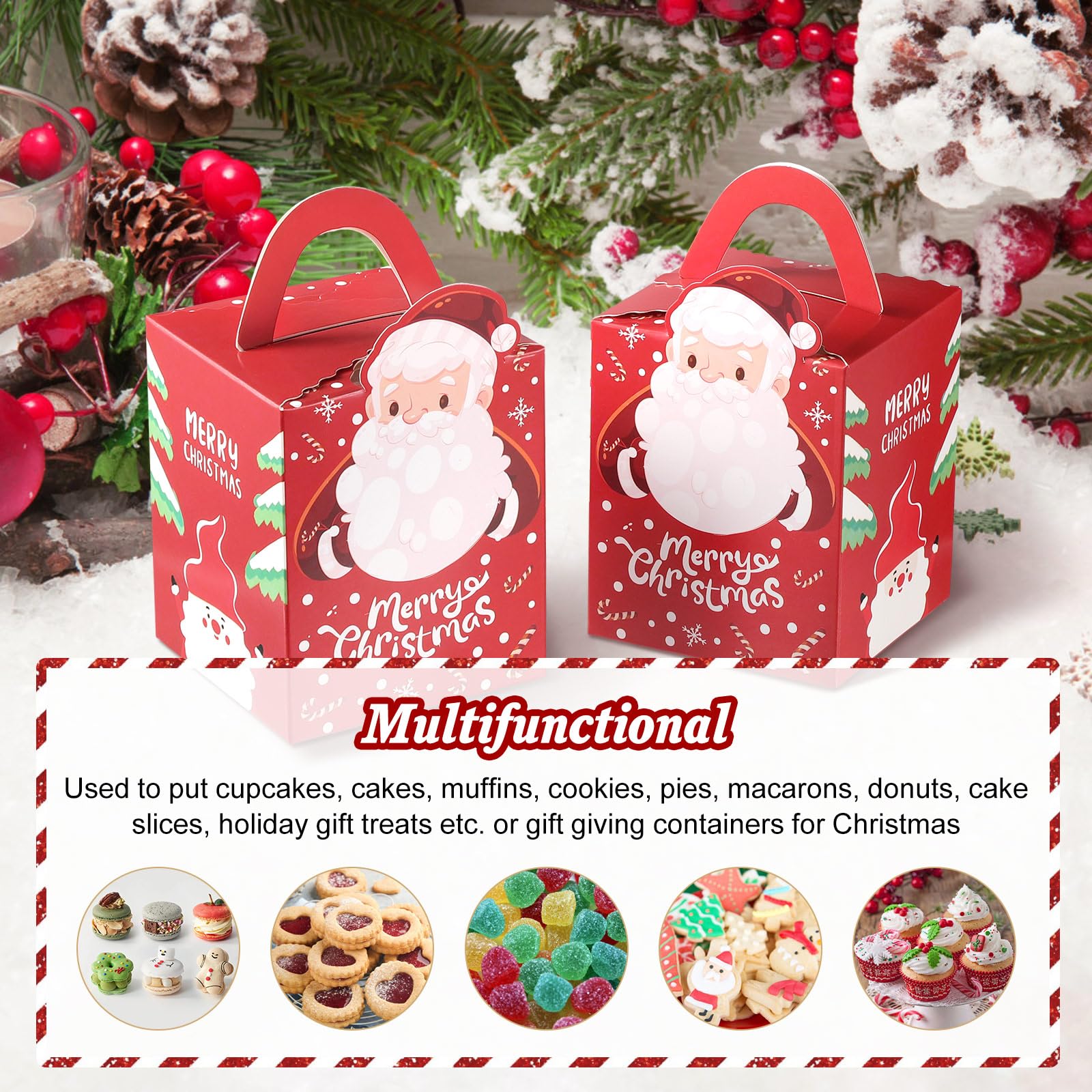 Scatole Regalo Natalizie Per Dolci - 10 Pezzi Con Maniglia, Bianche, Per Biscotti E Cupcake - Foto 7