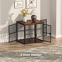 Vista 3 de Lyromix Mueble de jaula para perros de 27'' con 3 puertas, mesa auxiliar de jaula de madera resistente, jaula interior para cachorros para perros