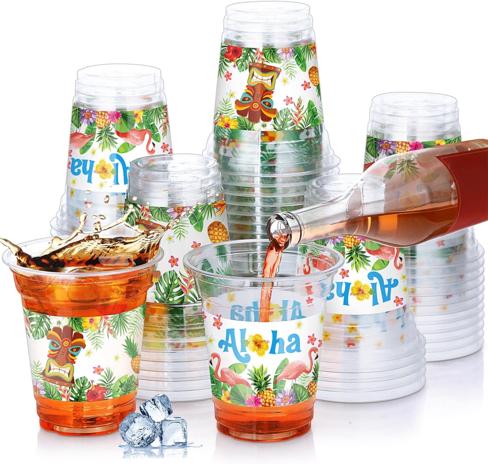 Blushtier 24 Pcs Hawaiian Plastic Cups Bulk 24 oz Aloha