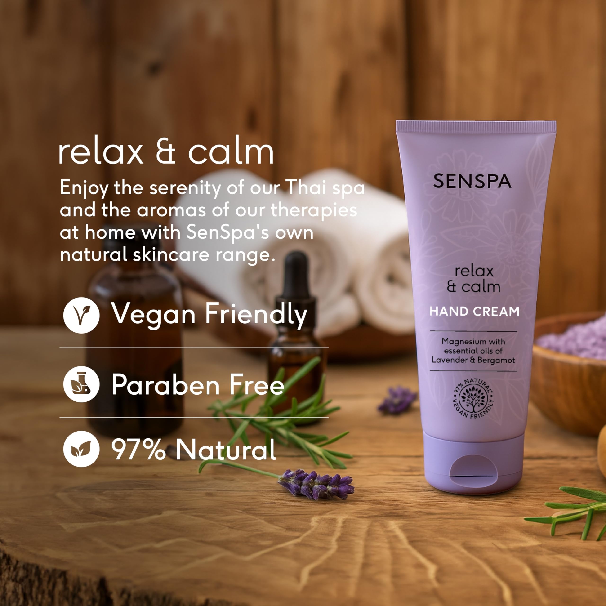 SenSpa Relax & Calm Lavender Hand Cream, Vegan Moisturising Body Lotion with Magnesium, Essentail Oils - Image 3