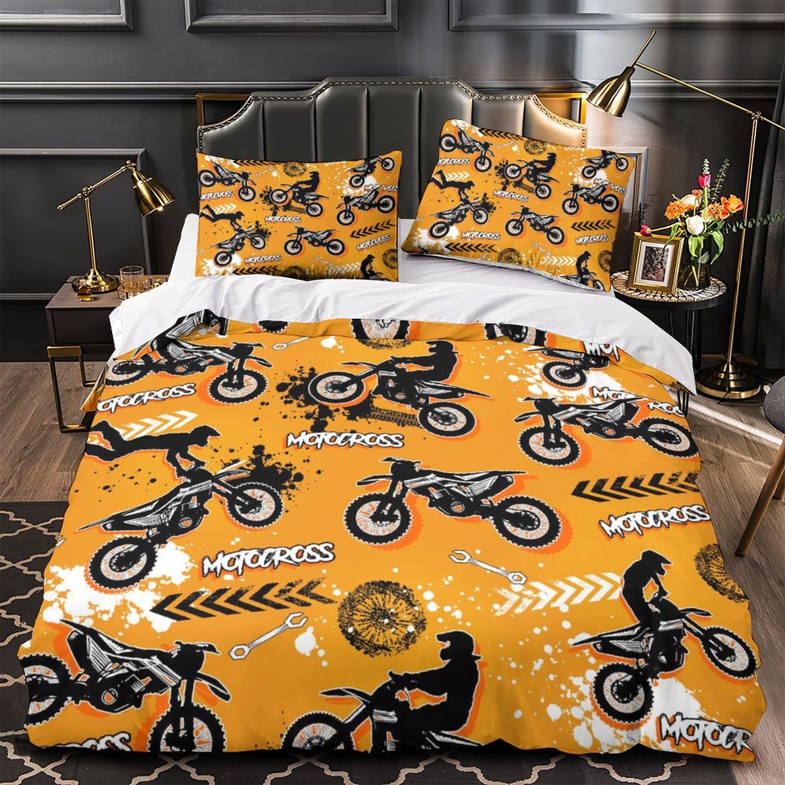 HAVOP Dirt Bike Bedding Set Teens Boys Duvet Cover Set Single Size Motorbike Extreme Sport Quilt Cover Motocross Rider Comforter Cover For Kids Boys - Image 3