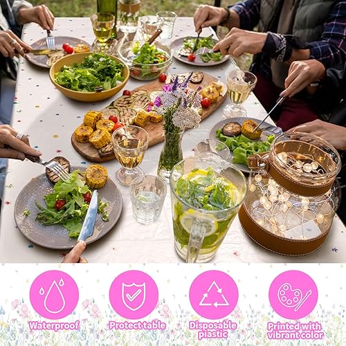 Miniatura 5 de Bencailor 6 manteles rectangulares de plástico con flores, decoración de fiesta de flores, mantel de plástico floral para cocina, mantel de mesa de