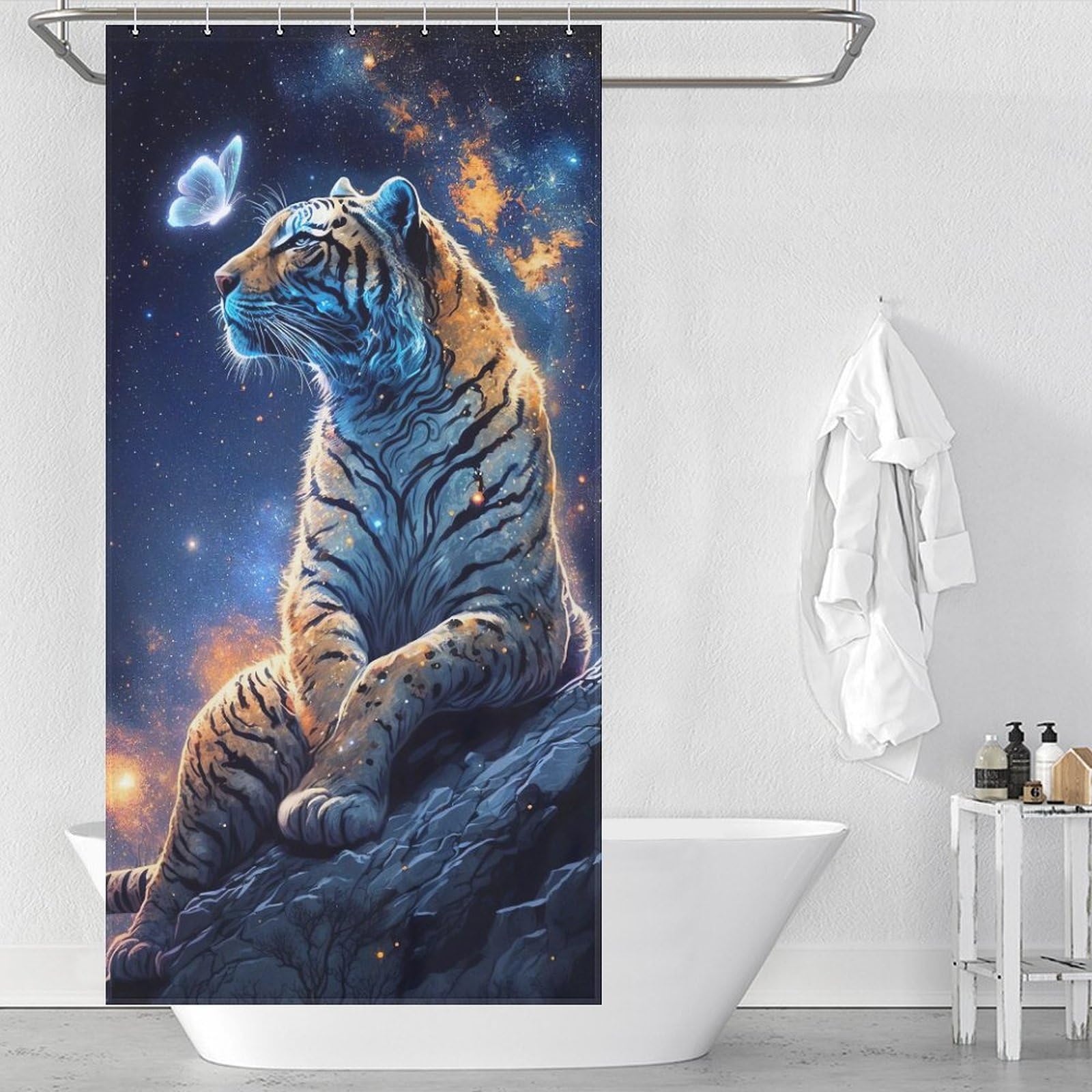 Rideau de douche tigre en polyester imperméable pour salle de bains de 92x183 cm