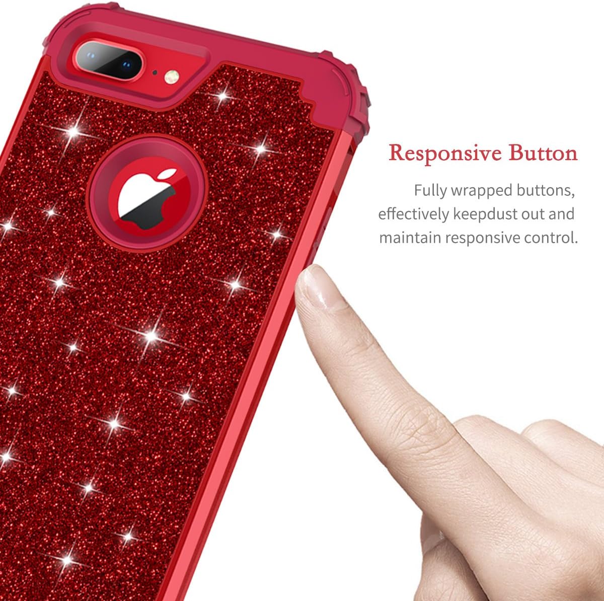 LONTECT for iPhone 8 Plus Case, iPhone 7 Plus Case Glitter Sparkle Bling Heavy Duty Hybrid Sturdy High Impact Shockproof Protective Cover Case for Apple iPhone 8 Plus/iPhone 7 Plus, Shiny Red