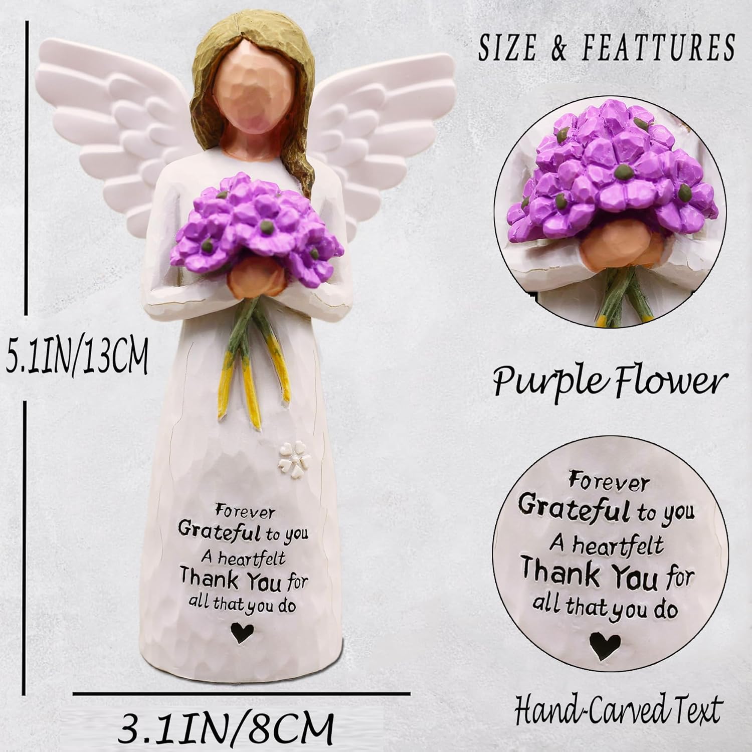 BORLESTA Thank You Gifts for Women, Coworkers - Employee, Social Worker, Teacher Appreciation Gifts, Volunteer Appreciation Gifts for Coworkers - Thank You Gift Hand-Painted Figure(Purple) - Image 5