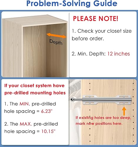 Miniatura 4 de FIRJOY Barra de valet de 12 pulgadas para armario extraíble (1 paquete, cromado)