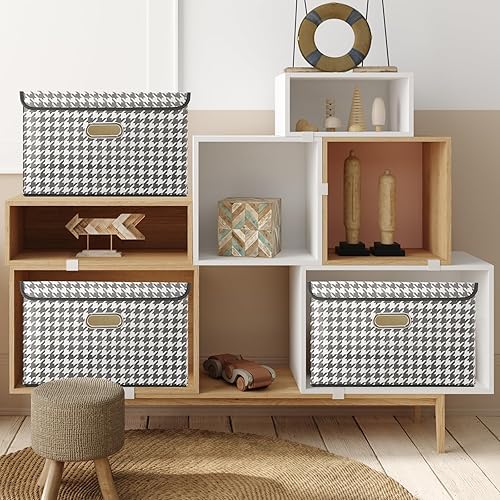 Vista 107 de STOREONE Contenedores de almacenamiento de tela, contenedor organizador plegable con tapas y asas de metal, para el hogar, dormitorio, armario, 3