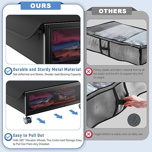 Miniatura 7 de Almacenamiento debajo de la cama, grandes contenedores de almacenamiento debajo de la cama con tapas, fácil montaje, cajón de almacenamiento