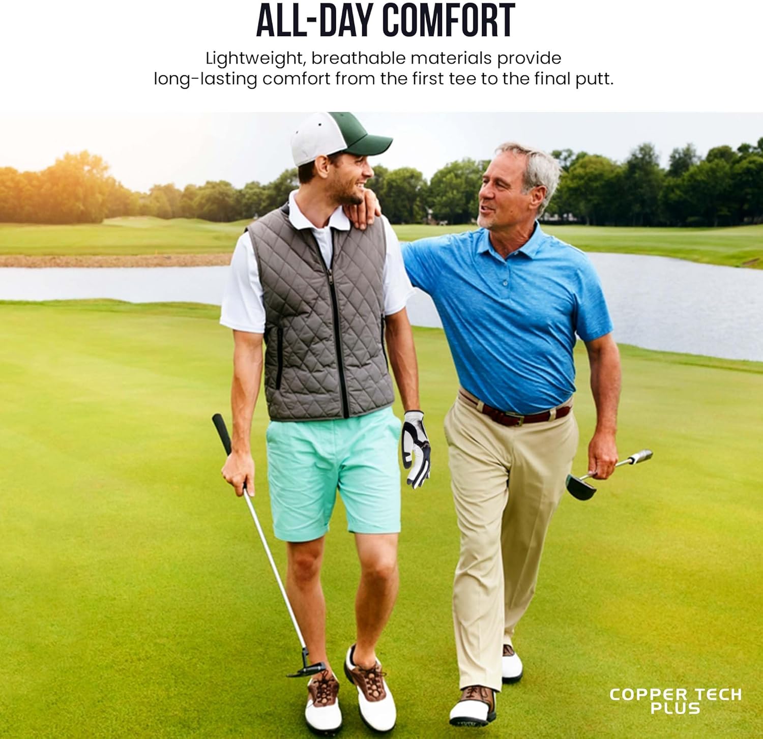 Copper Infused Golf Glove for Men – White/Black – 2 Pack – Compression Fit, Arthritis Relief, Non-Slip Grip – USGA Approved