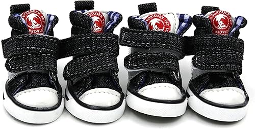 GabeFish Zapatos para perros Zapatilla de lona con velcro para mascotas, botas antideslizantes para cachorros Chihuahua, protector de patas, negro,
