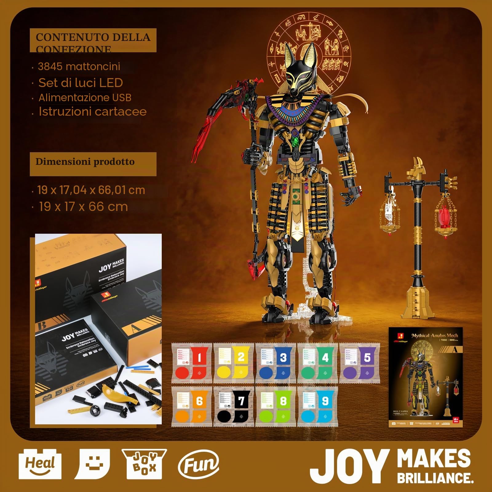 JMBricklayer Kit di Costruzione Meccanico Anubis Mitico 70012, Giocattoli da Collezione per Adulti, Modello del Dio dell'Antico Egitto, 3810 Pezzi