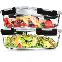 GEHE 2 Pack 78oz Large Glass Storage Containers with Lids, Meal Prep Container, Glass Food Storage Containers for Roasting, Serving, Leakproof, Microwave, Freezer and Dishwasher Safe, BPA Free