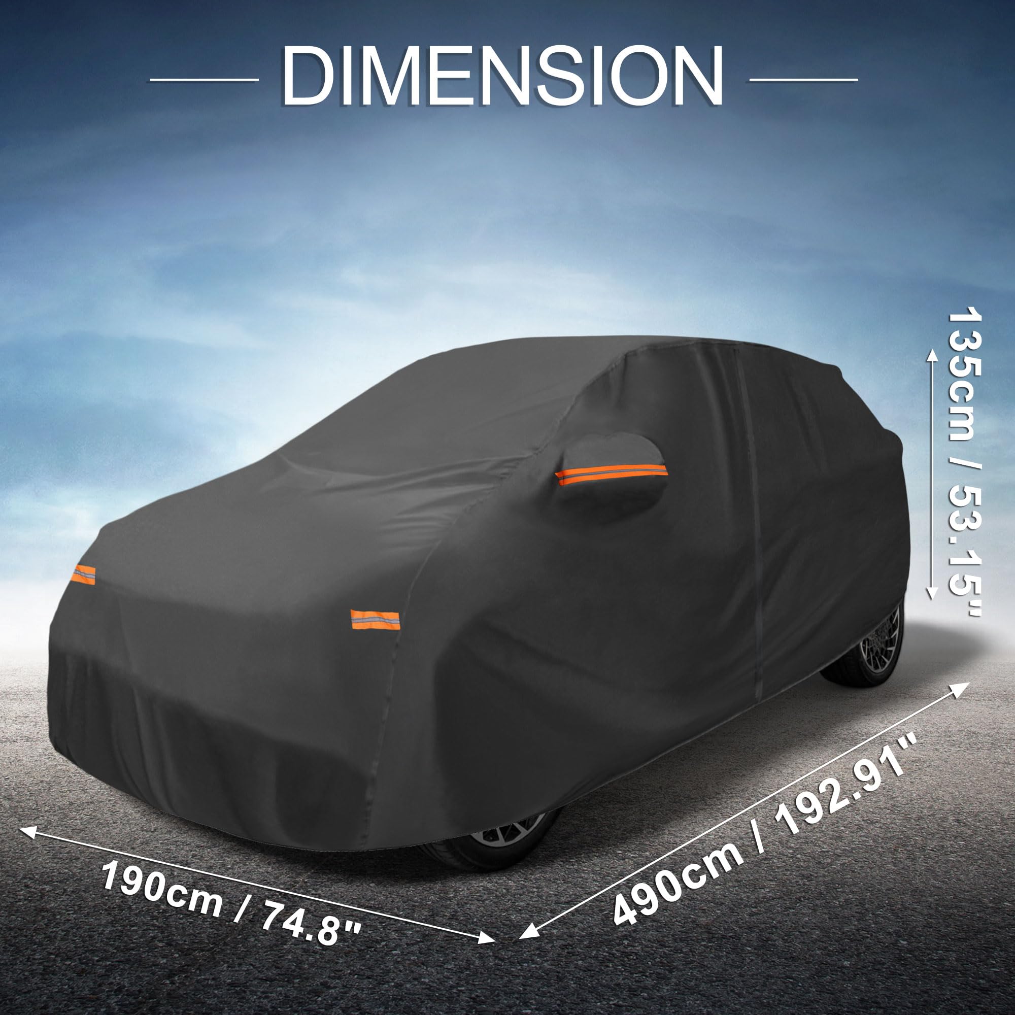 X AUTOHAUX Car Cover Outdoor Waterproof Sun Rain Snow Hail Protection with Left Side Door Zipper 210D-PU for — view 8