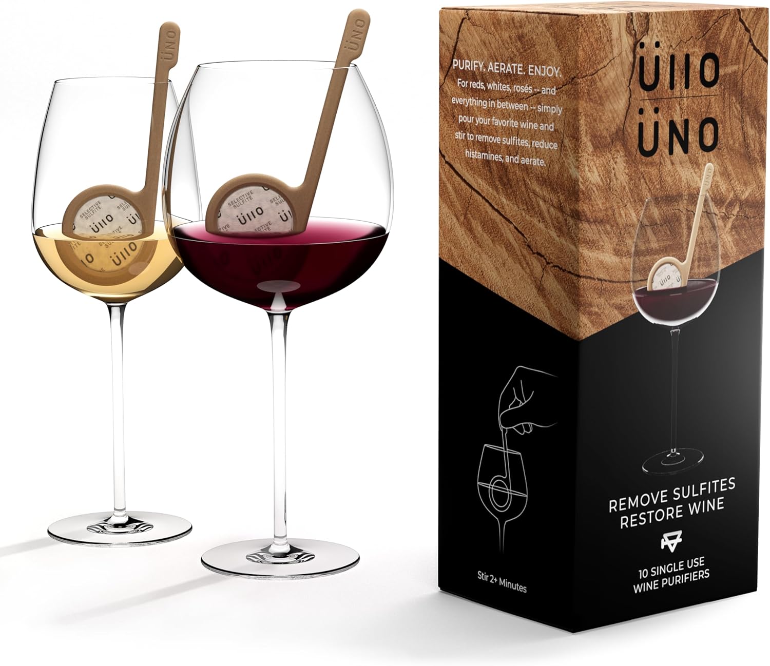 Ullo Uno Wine Purifying Wands.The Only Plant-Based Recyclable Wine Wand that Removes Sulfites and Histamines and Nothing Else. (25 Wands)