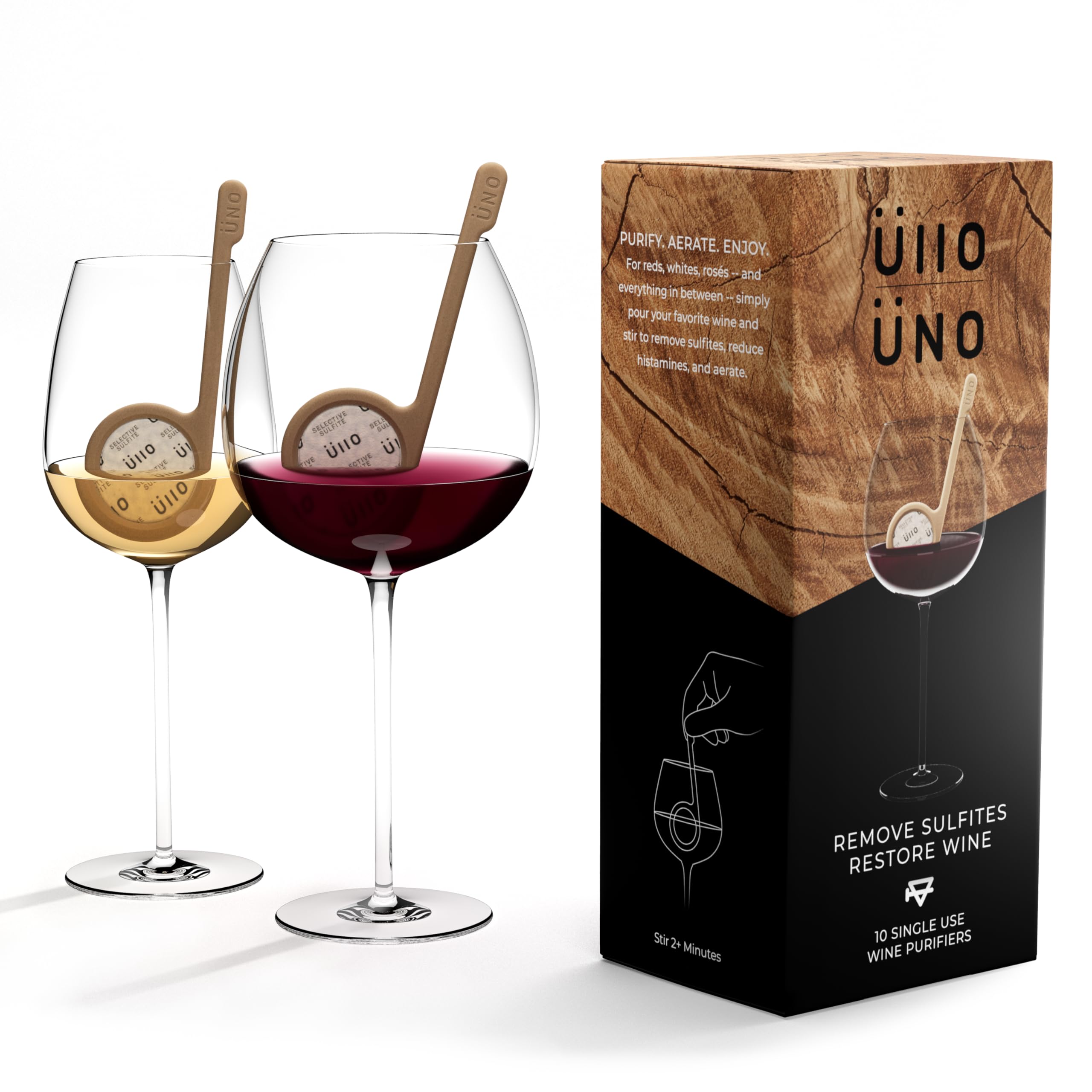 Ullo Uno Lot de 10 baguettes purifiantes pour vin Élimine les sulfites et les histamines pour profiter du vin pur Ullo de niveau vignoble en déplacement
