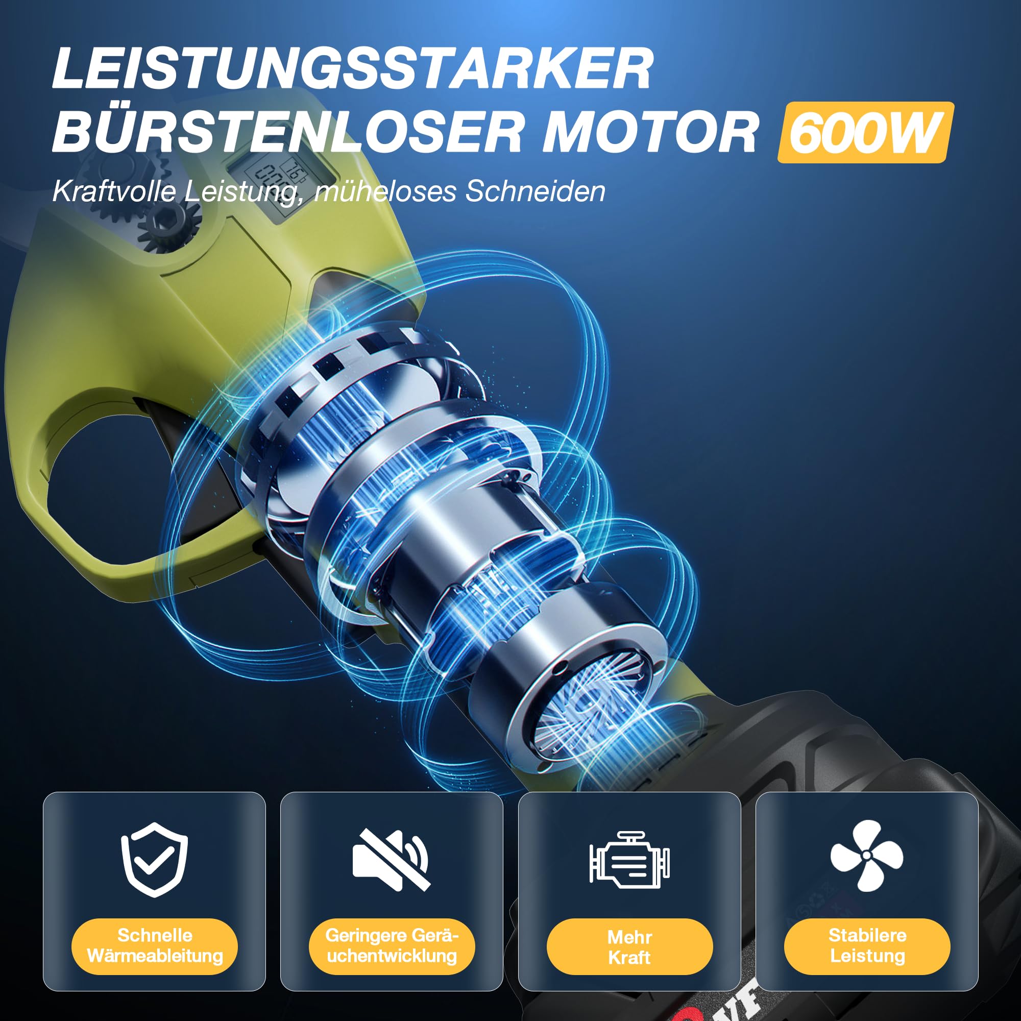 Akku Astschere Professionelle Elektrische Gartenschere mit LCD-Anzeige | Bürstenloser Motor | 2 x 2000mAh 21V Akkus | Max. 40mm Schnittdurchmesser | Sicherheitsschalter | Für Äste & Sträucher