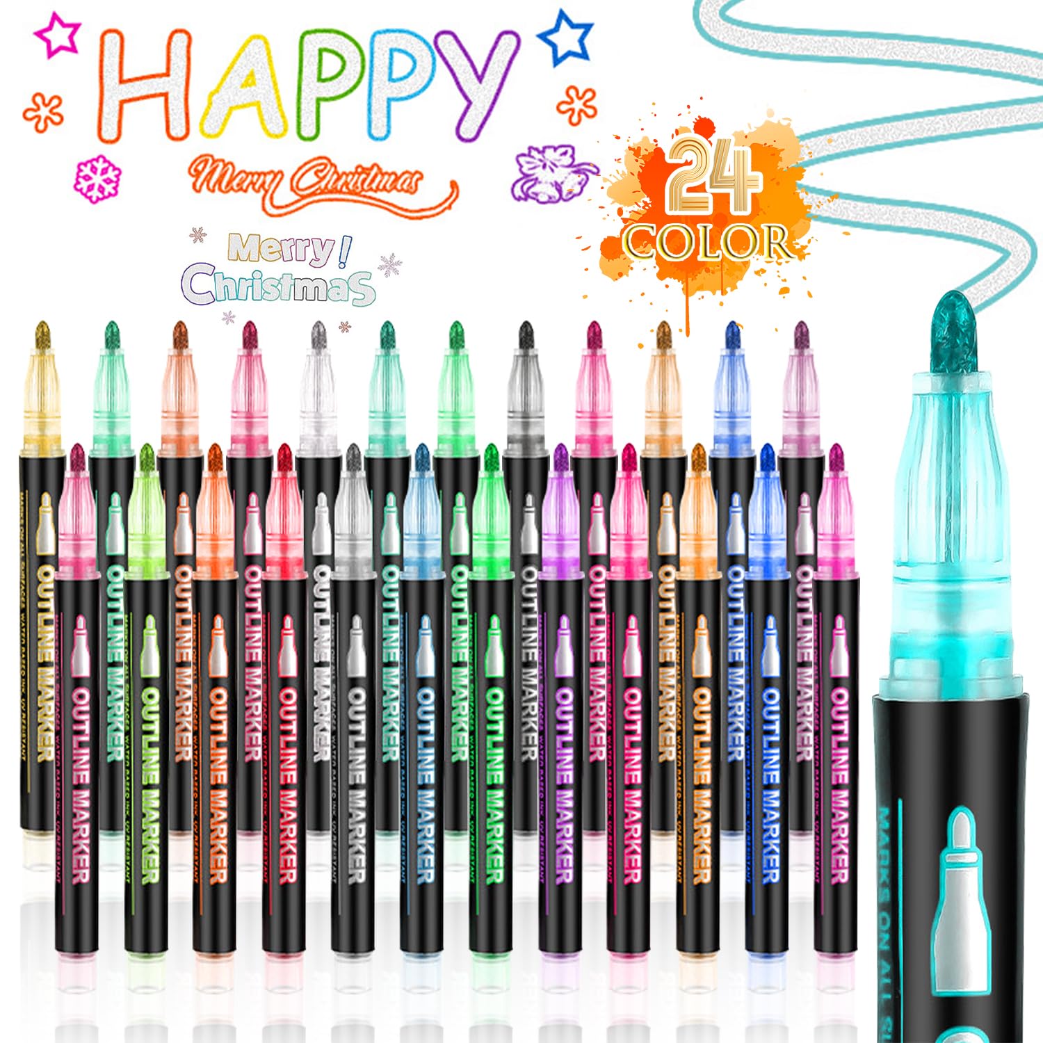 TYFYH Rotuladores Purpurina 24 Colores Rotuladores Magicos, Regalo Niña 4-12 Años, Magic Marker Rotuladores, Rotuladores Niños Metalicos Doble Línea para Pintar, Album Fotos, Scrapbooking