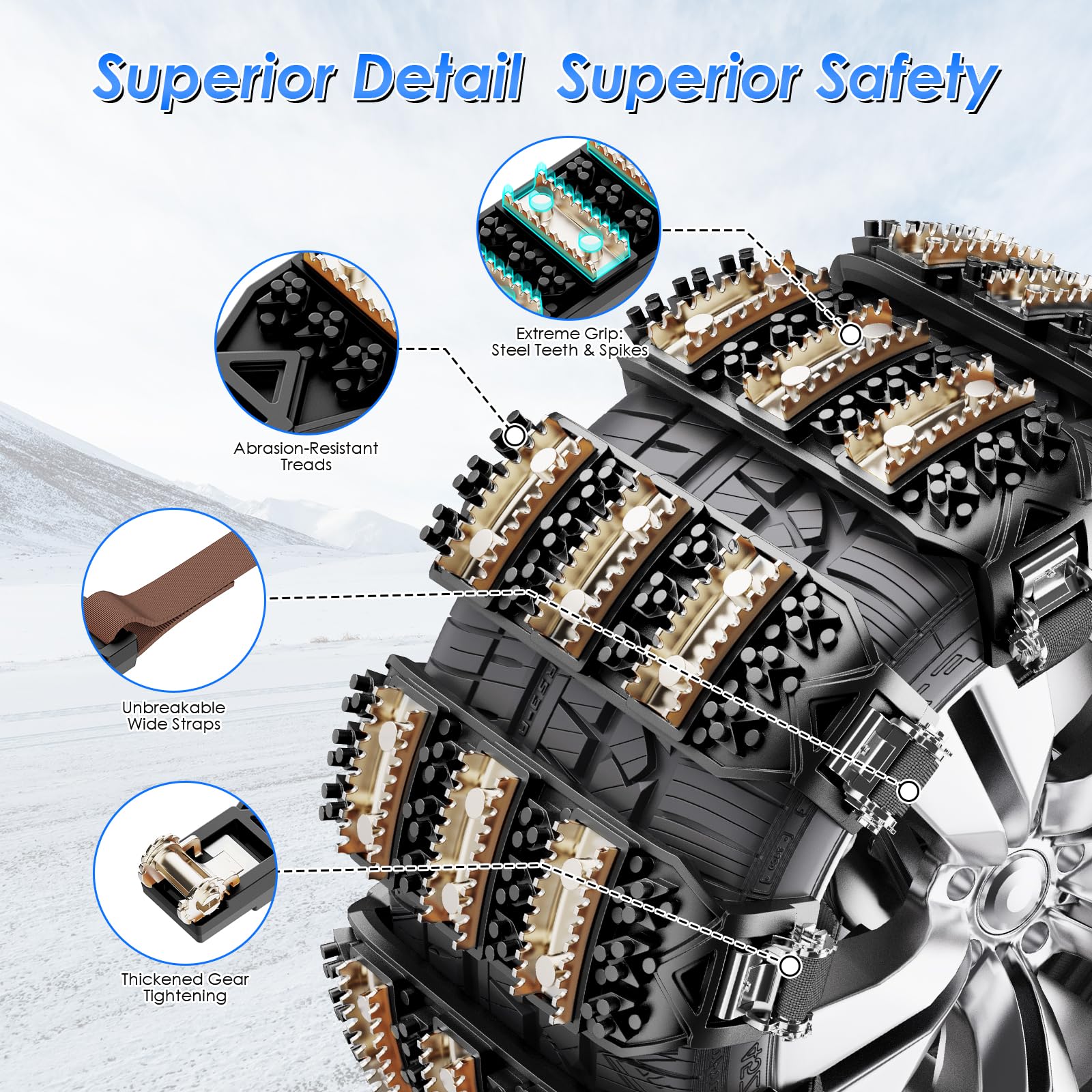 Catene da Neve Ninonly 8Pcz Catene Auto Universali Antiscivolo d’Emergenza per Auto Camion SUV Adatte a Pneumatici Larghezza 165mm - 265mm per Fango, Sabbia, Neve, Ghiaccio, Salita
