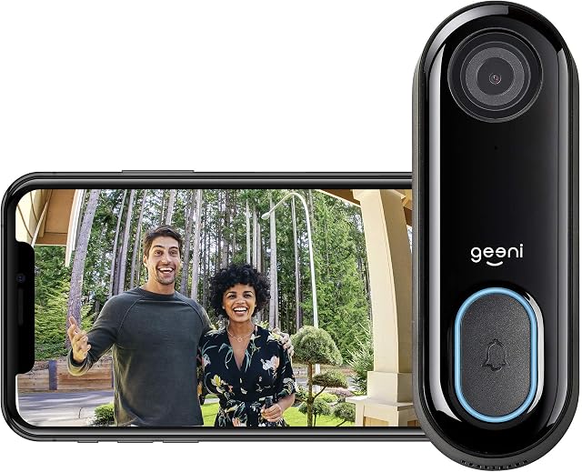 Geeni Doorpeek Video Doorbell - HD 1080p Video Quality, Weather-Resistant, 2-Way Audio - Motion Detection and Alerts - Easy Installation with Existing Doorbell Wiring - Requires 2.4GHz WiFi - Black