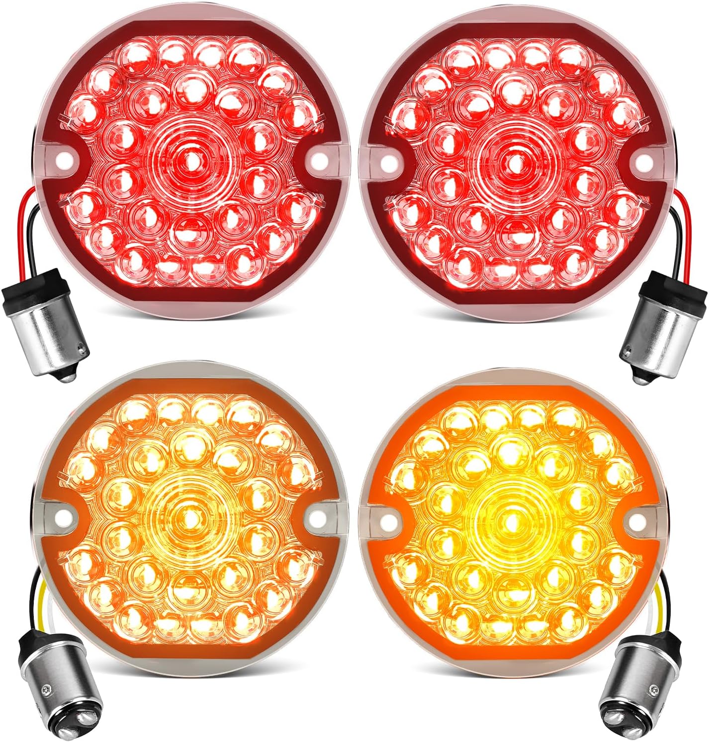 AUDEXEN 3-1/4 Inch LED Turn Signal Kit 1157 Double Base Front Turn Signal + 1156 Single Connector Rear Signals Lights Compatible with Harley Road Glide Road King Softail Ultra Classic Ultra Limited