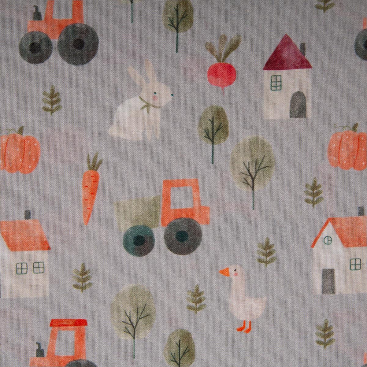 Cotton Fabric Poplin Digital Print Farm Beige Orange Green 1.45 m Width Sold by the Metre Ideal for Clothing, Sweaters & Blankets (145 cm Width)