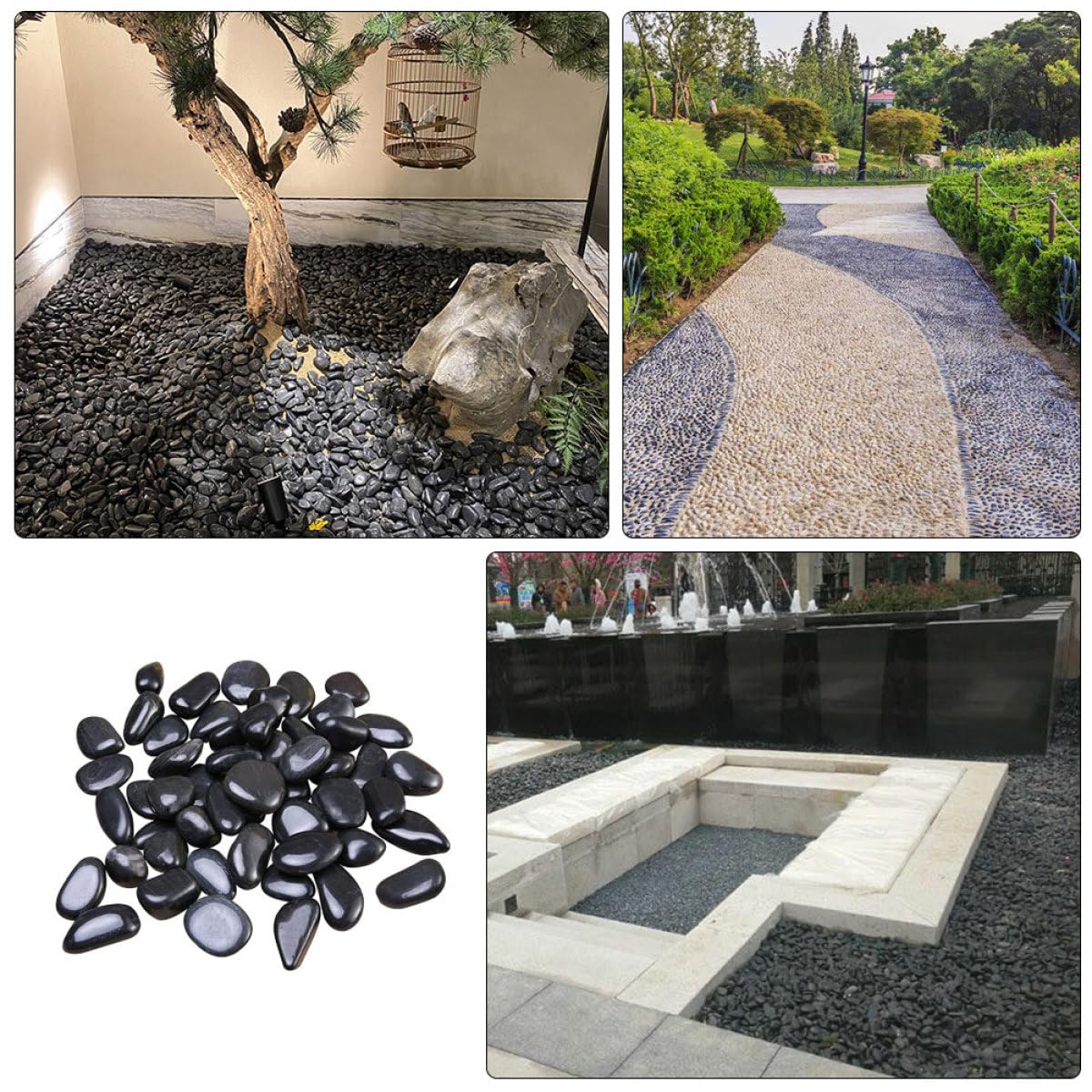 ifundom Sassi Decorativi Neri Naturali Tondi per Paesaggistica e Acquari, Pietre per Vaso e Giardino che Aiutano a Trattenere L'umidità del Terreno