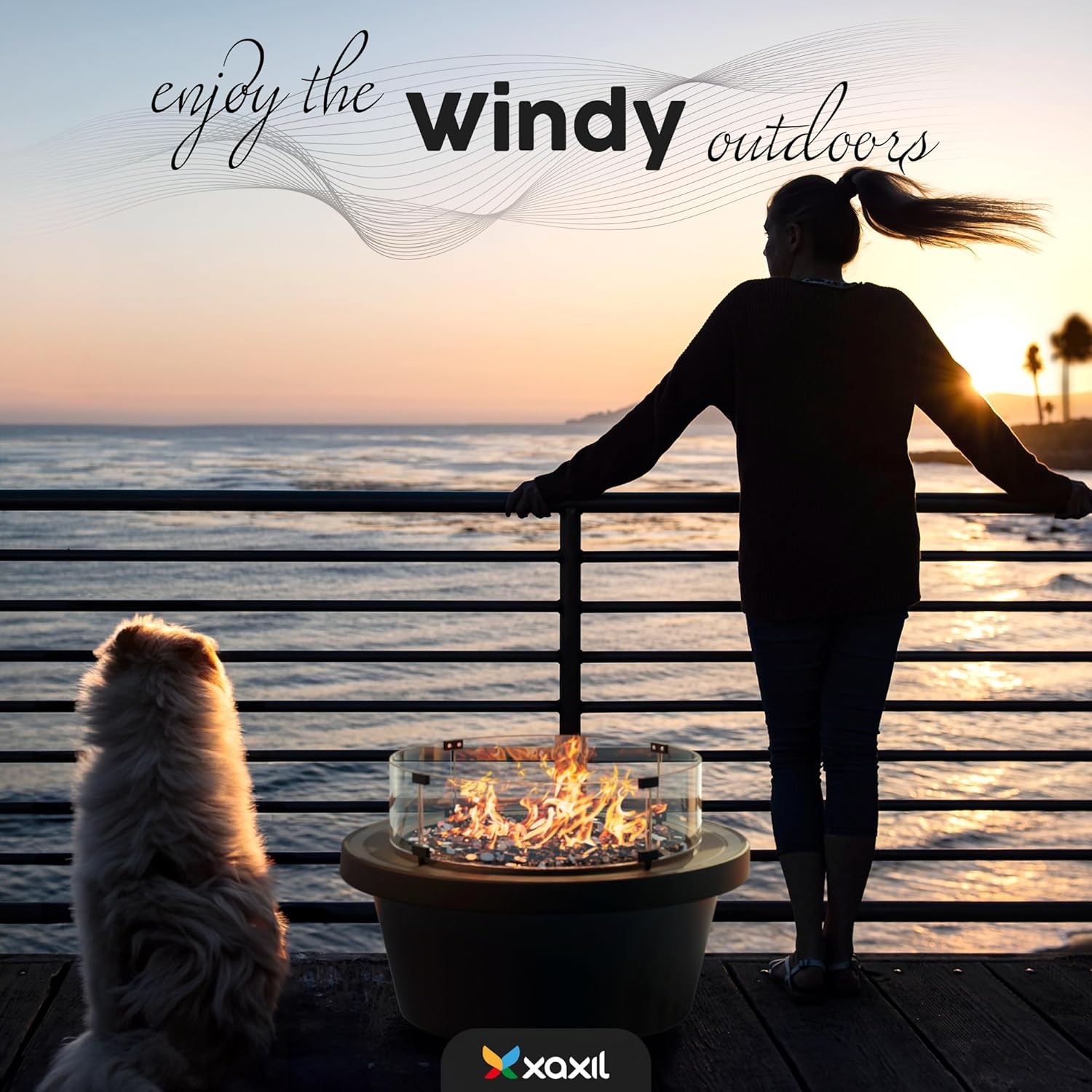 23'' x 6.6'' Round Tempered Glass Wind Guard for Fire Pit Table - Sturdy Shield Protection - Fire Glass Table Accessory with Heat & Vent Panel - Propane Gas Compatible