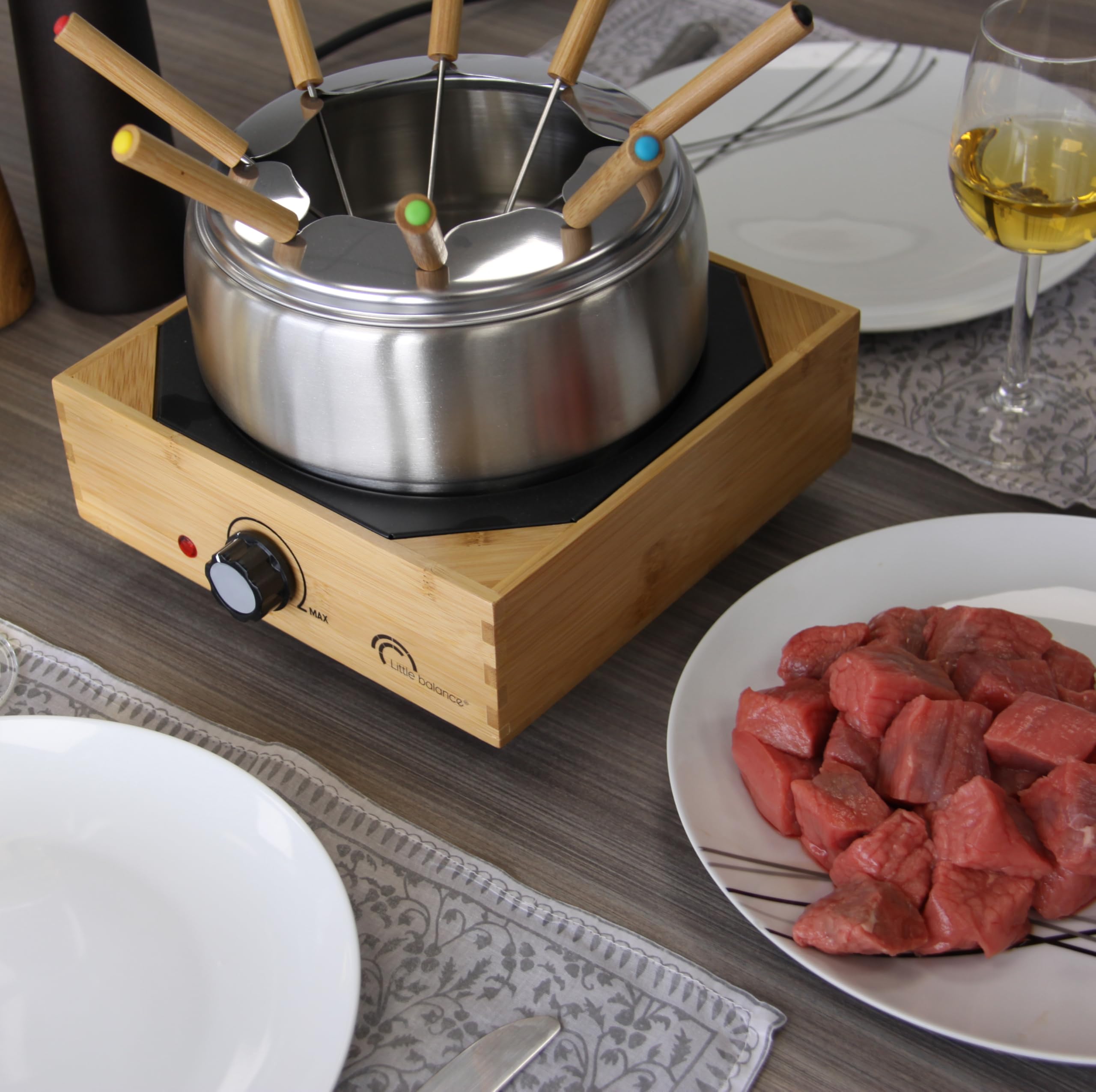 Amazon.de: Little Balance 8320 Wood Fondue 8 Edelstahl  Fondue-Gert fr 8  Personen  Fondue-Topf aus Edelstahl mit Antihaftbeschichtung, groes ...