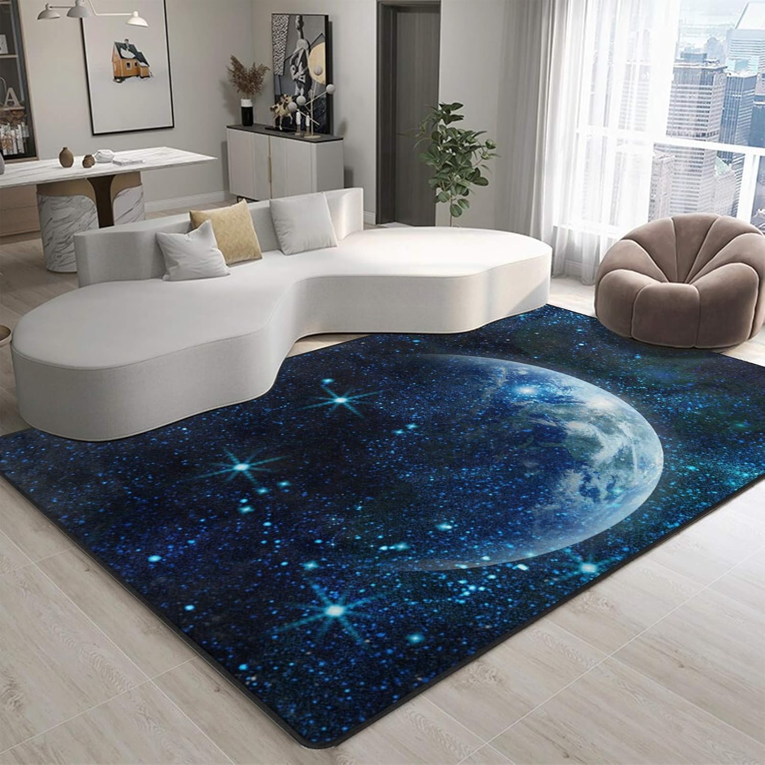 9CH Galaxy Moon Area Rug Mat Earth in Space Large