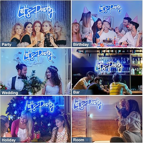 Miniatura 6 de Letrero de neón regulable Lets Party, letreros de neón para decoración de pared, 5 letreros de luz LED USB de brillo para boda, fiesta de