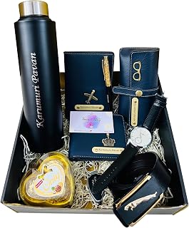 FLAMINGO CREATIVITY Your Name Customized Mens Gift Hamper Set with Steel Water Bottle, Heart Chocolate, Wallet, Belt, Pass... Price In India